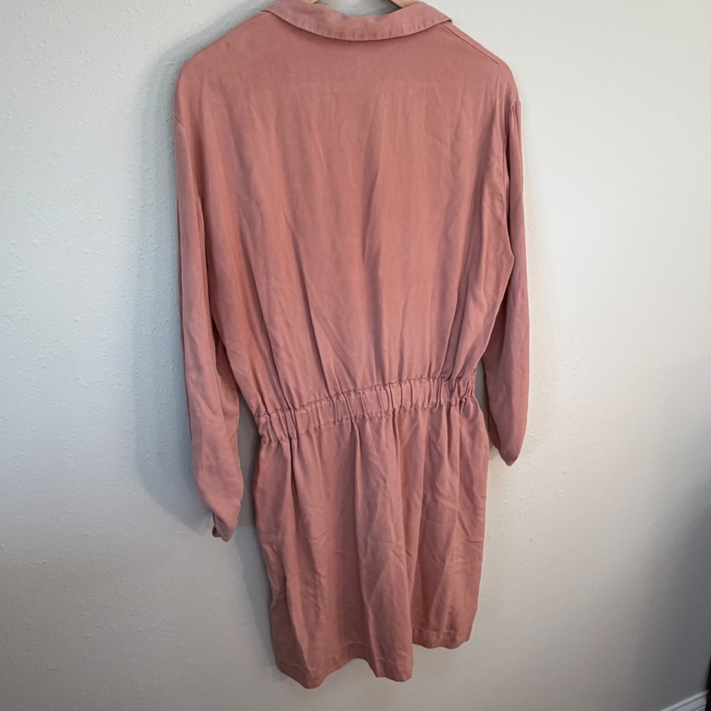 Zara Shirt Dress Womens Large Rose Pink Utility Tie Waist Safari Chic Pocketed - Picture 3 of 16
